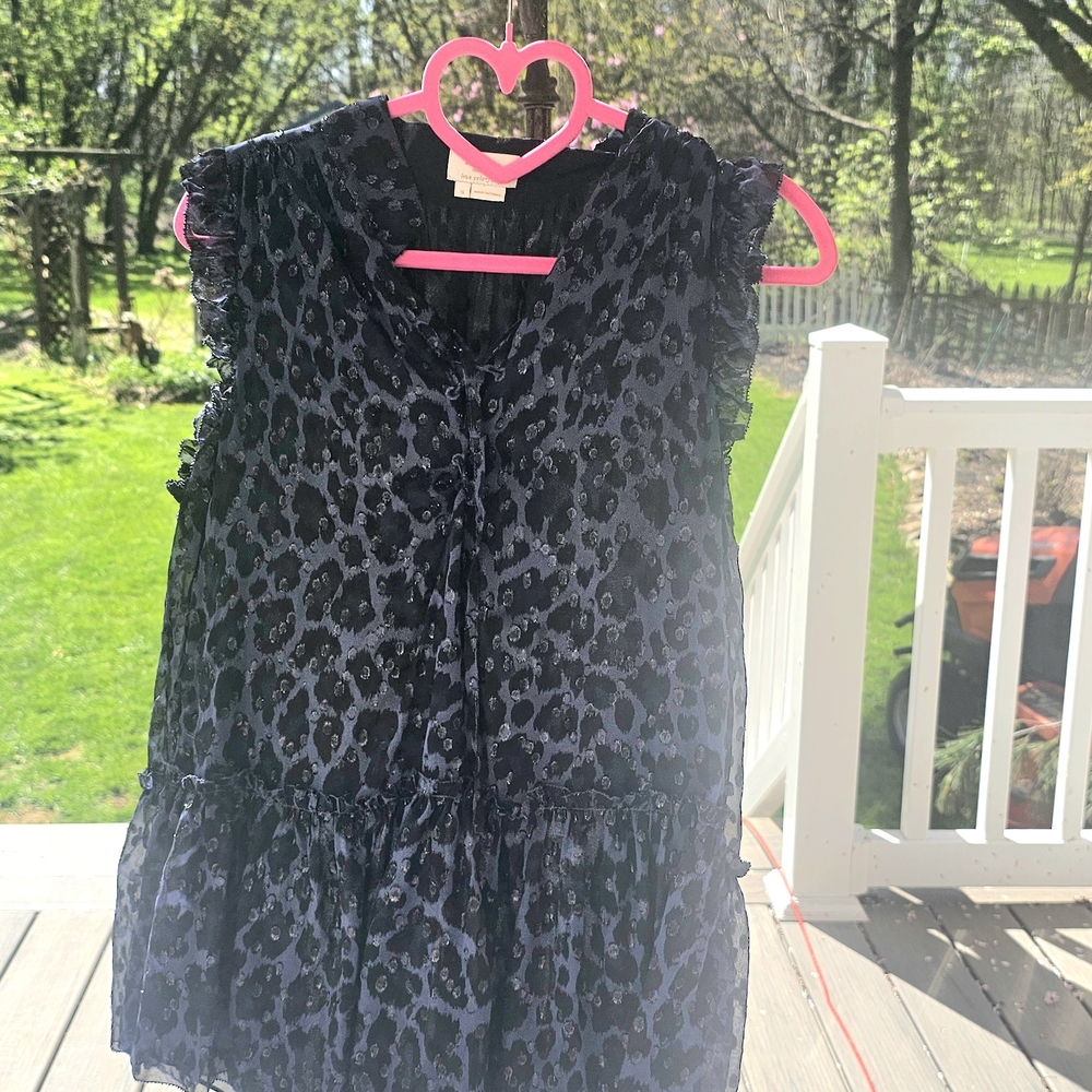 Kate Spade Navy Leopard Print Ruffle Blouse - Picture 3 of 9